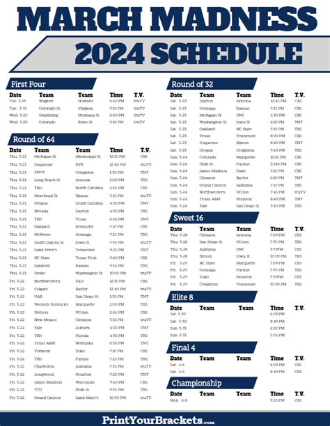 March Madness Tv Schedule Printable